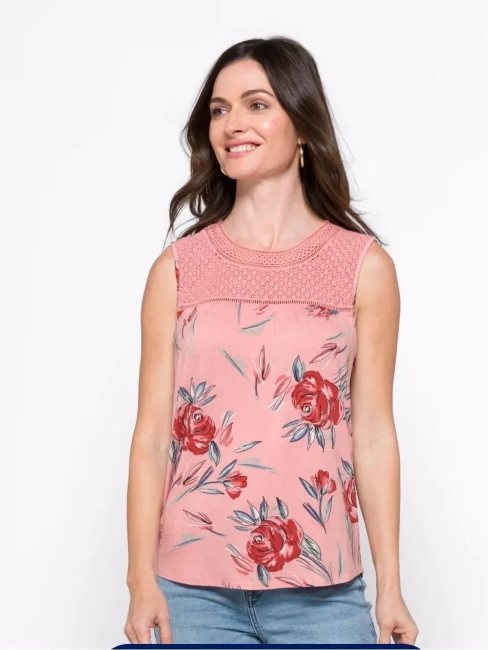 Daniel Rainn NWT Sleeveless Pink Floral Crochet Yoke Top
